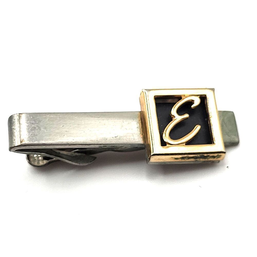E Monogram Initial Vintage Signed Swank Gold Tone Tie Clip 1.5in